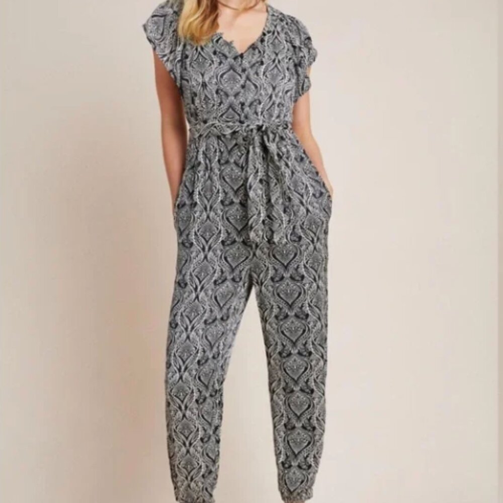 Anthropologie Zadie Black and White Patterned Silky Soft Jumpsuit - Size 4